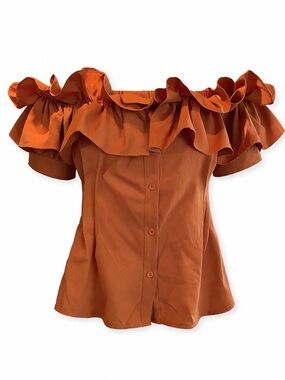 Rust Ruffle Off-Shoulder Top | Boho Chic Blouse | Size XL (Fits M)